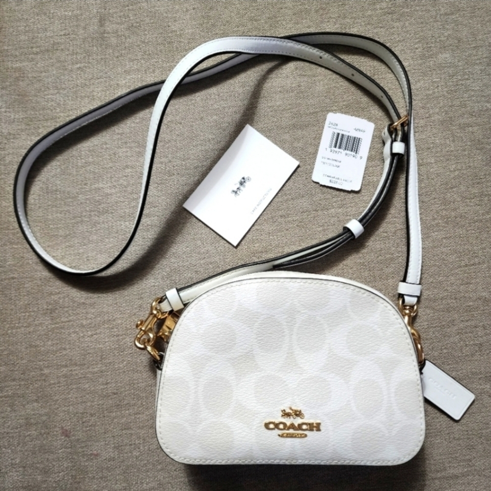 Coach Designer Mini Serena White Signature Monogram Crossbody purse handbag